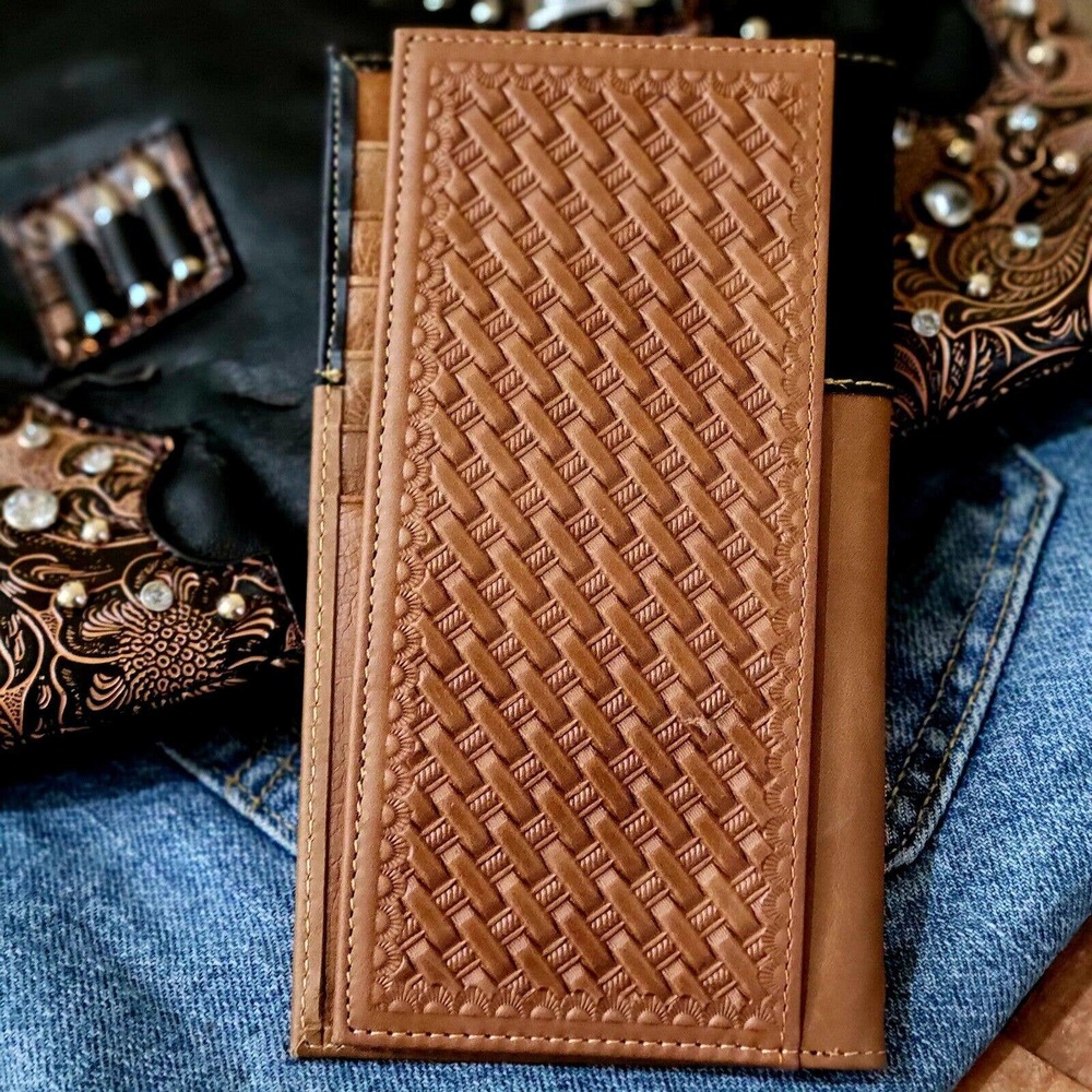 Star Sheriff Star Western wallet genuine leather cow hair hand tooled Bifold... - Picture 7 of 10